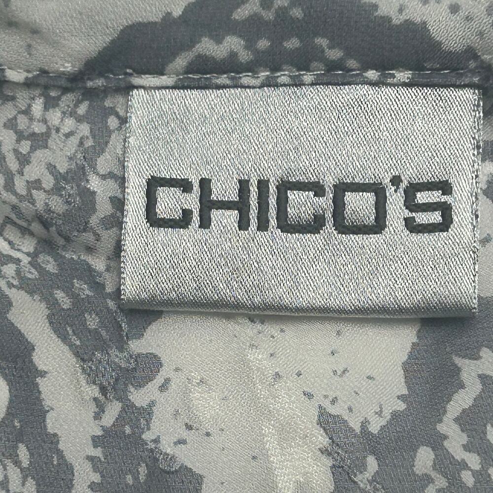 Chico's gray snakeskin semi sheer band collar silk button down size 3 - 16/18 XL - Picture 9 of 11